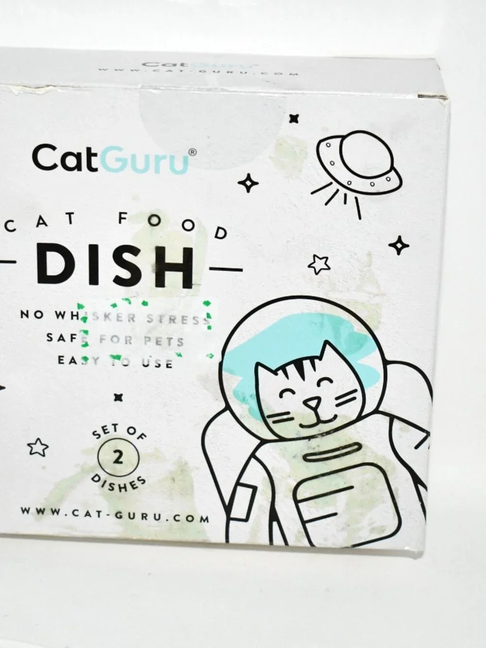 CatGuru Whisker Friendly Cat Bowls, Marshmallow, Set of 2, Melamine, NWT